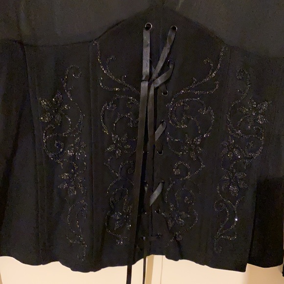 CDC Black Tuxedo Mesh SHEER LONG SLEEVE BLOUSE SEQUIN Corset Top blouse Small - Picture 4 of 10